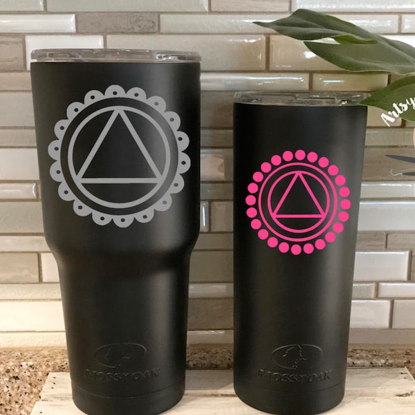 AA Symbol Stainless tumbler with decal  (like a Yeti cup) , Alcoholics Anonymous Tumbler with decal