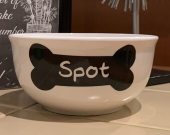 Ceramic Dog or Cat Food Water Dish/Bowl Personalized with Name or Other Word, Bone, Paw, Personalized dog cat pet dish
