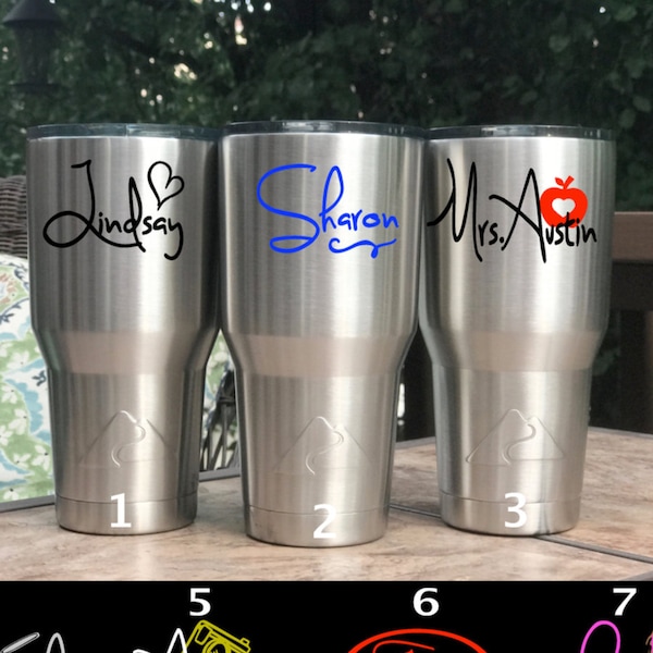 stainless steel Tumbler Cup (like Yeti tumbler / Yeti Cup) name vinyl decal on stainless steel cup Tumbler, Personalized tumbler, Water cup
