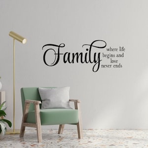 Family Where Life Begins and Love Never Ends Wall Decal, Family room decor, Dining room decor, Family decal