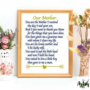 11x14 PRINT ONLY for DIY Mother-in-law framed picture, You are the Mother poem Print Mother of the groom gift Mother's Day gift diy mom gift