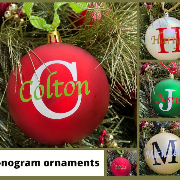 Personalized monogram Christmas Ornament, Ball ornament, Monogram ornament, dated Christmas ornament, Shatterproof Christmas ball