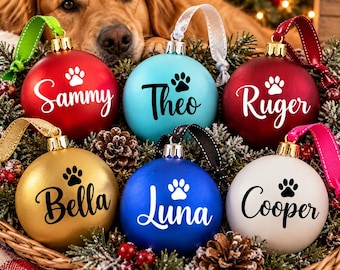 Adorno navideño personalizado para perros, adorno irrompible con el nombre de la mascota y huella de pata, decoración personalizada para el árbol de Navidad con cachorros, regalo para amantes de los perros