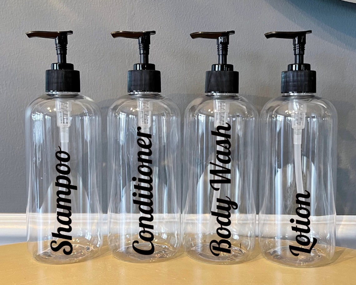 SET of 4 Clear Plastic Bathroom Bottles With Pump Refillable Etsy