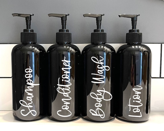 SET of 4 Black Plastic Bathroom Bottles With Pump Refillable | Etsy