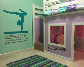 Gymnastics wall decal quote "Teaches a girl to concentrate on where she is going in life." Balance Beam quote  Gymnast bedroom wall decal