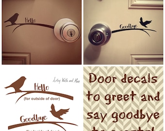 Hello Goodbye Bird front door vinyl decal sticker, Welcome Front Door vinyl decal stickers, Greeting, Welcome guests, Welcome to our home