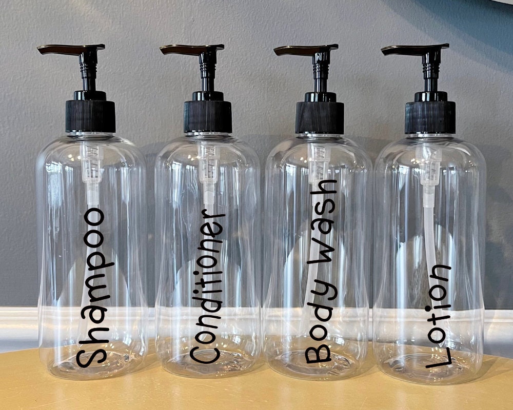 SET of 4 Clear Plastic Bathroom Bottles With Pump Refillable - Etsy