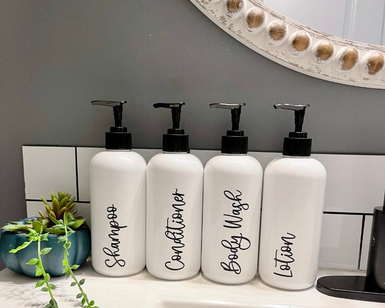 SET of 4 Refillable Plastic Bathroom Bottles With Pump | Etsy