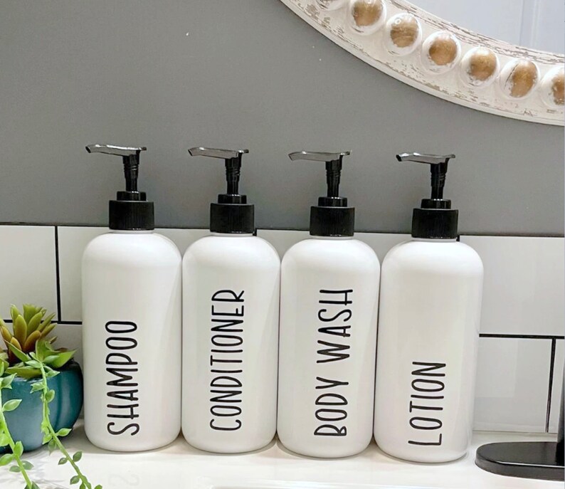 SET of 4 Refillable Plastic Bathroom Bottles With Pump Etsy