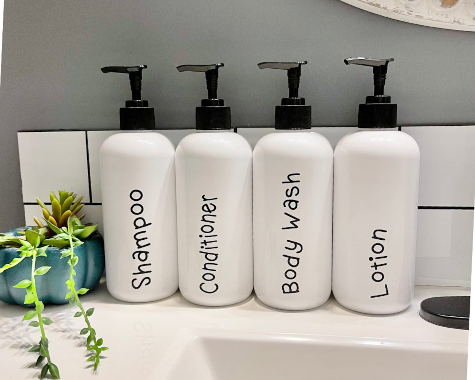 SET of 4 Refillable Plastic Bathroom Bottles With Pump Etsy