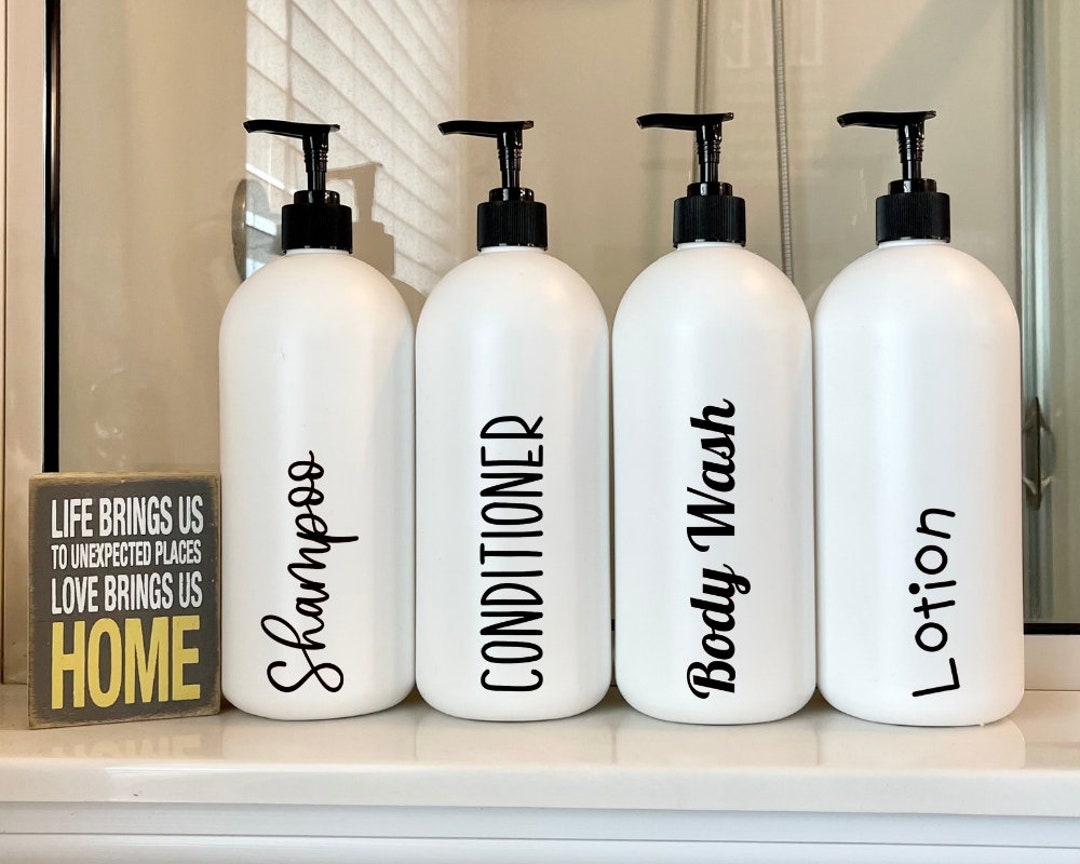 32 Oz. Refillable Shampoo and Conditioner Bottles, White Plastic Pump