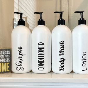 32 oz. Refillable Shampoo and Conditioner bottles, White plastic pump bottles, Kitchen bathroom soap dispensers, Airbnb decor, VRBO decor