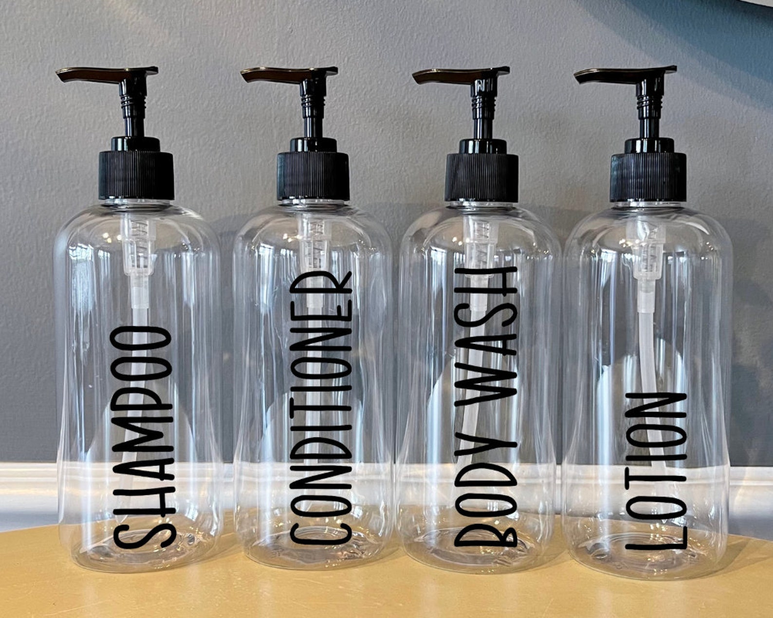 SET of 4 Clear Plastic Bathroom Bottles With Pump Refillable - Etsy