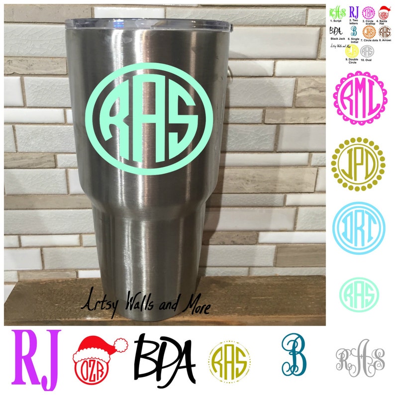 Yeti Cup Monogram vinyl decal, laptop/ Mac decal, Yeti decal, Monogram car decal, Monogram sticker, Yeti cup decal, water bottle decal image 1