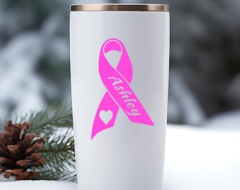 Pink Ribbon Yeti vinyl decal, laptop/Mac decal, Pink Ribbon car decal, Survivor decal, Think Pink decal, Name pink ribbon vinyl decal