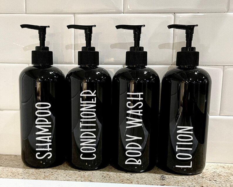 SET of 4 Black Plastic Bathroom Bottles With Pump Refillable | Etsy