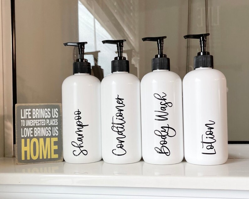 SET of 4 Refillable Plastic Bathroom Bottles With Pump Etsy