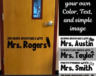 Teacher name and grade or subject decal, Personalized Classroom door decal, School door decoration, teacher name sign