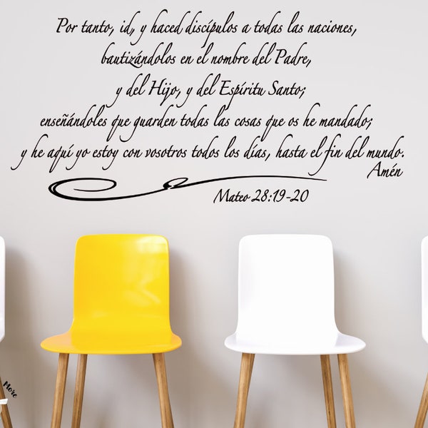 SPANISH decal Mateo 28: 19-20, Christian decal in Spanish, The Great Commission in Spanish, Spanish Church decor, Scripture in Spanish