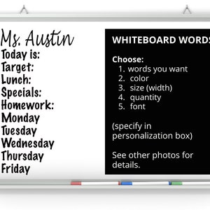 Whiteboard words decal | Teacher Name decal | Today is decal | Subject decal | custom whiteboard decals | Days of the Week decal | Classroom