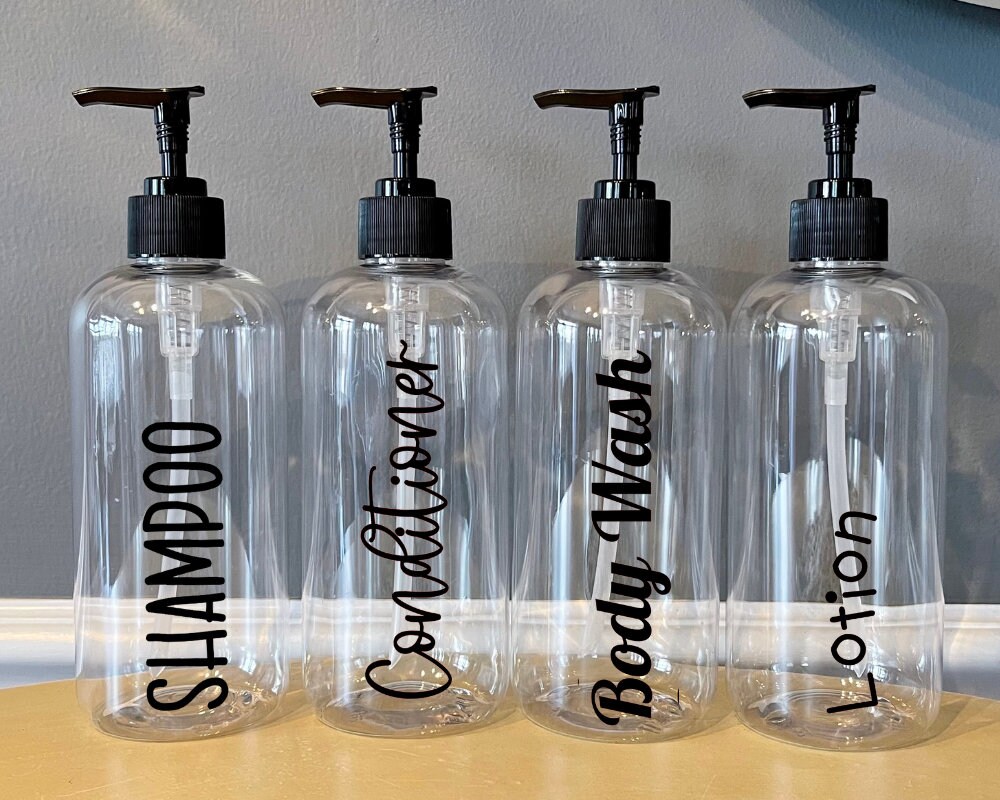 SET of 4 Clear Plastic Bathroom Bottles With Pump Refillable - Etsy