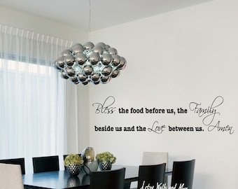 Dining room kitchen wall vinyl decal, Bless the food before us, the Family beside us and the Love between us. Amen, prayer, Wall Quote Vinyl