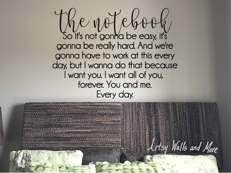 The Notebook quote wall decal, Love bedroom quote wall decal, Nicholas Sparks movie book quote decal, I love you wedding decor wall decal image 1