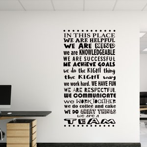 In this place we are... office decal, School team quote decal, Team building decal, school unit grade level team quote Classroom door Decal