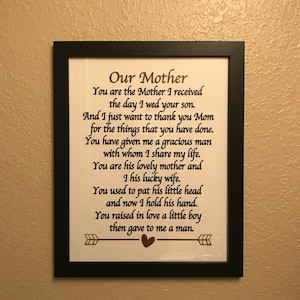 Mother-in-law gift You are the Mother I received the day I wed your son Mother of the groom gift, Mother's Day gift Mother Christmas gift image 3