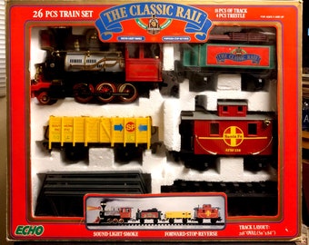 WESTERN TRAIN JAPAN Modern Toys tin litho battery operated vintage 1960s locomotive engine green gold vtg mcm trademark trade mark