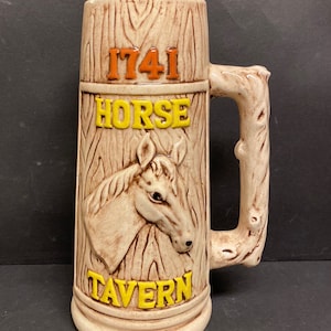 Vintage Large 10 1/2&quot; Tall Mug/Stein HORSE TAVERN Signed By Artist -