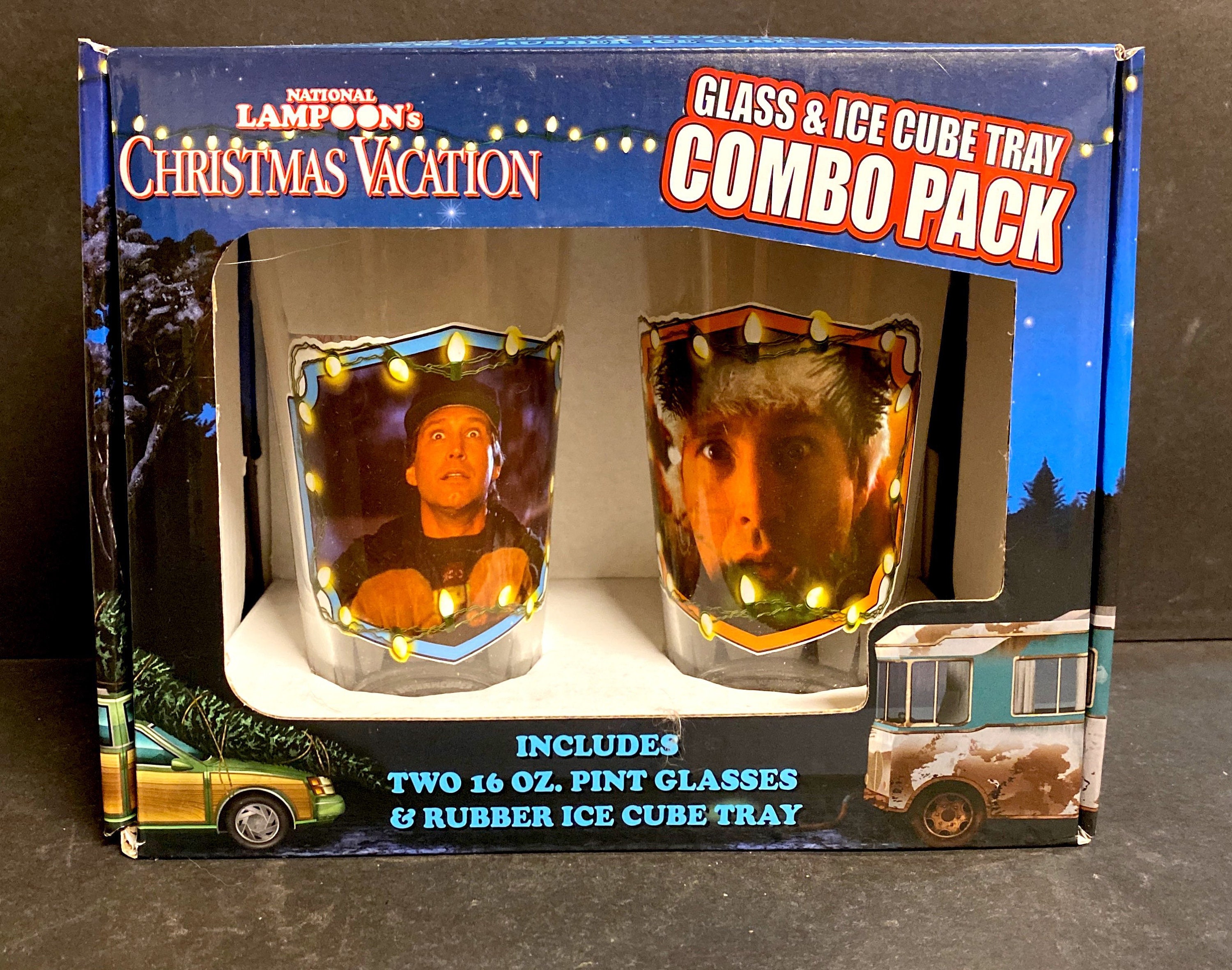 National Lampoons Christmas Vacation Glass & Ice Cube Tray Combo Pack  SEALED 