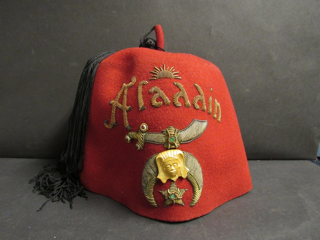 Vintage Masonic Aladdin Shriner Fez Hat Jeweled Rhinestones Tassel Pins Burgandy Etsy