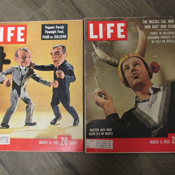 Vintage Lot (2) LIFE Magazines March 9, 1959 & March 24, 1961 JACK PAAR And More!