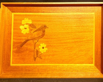 Vintage Rectangular Wood Inlay Serving Tray Or Wall Decor - Nice!
