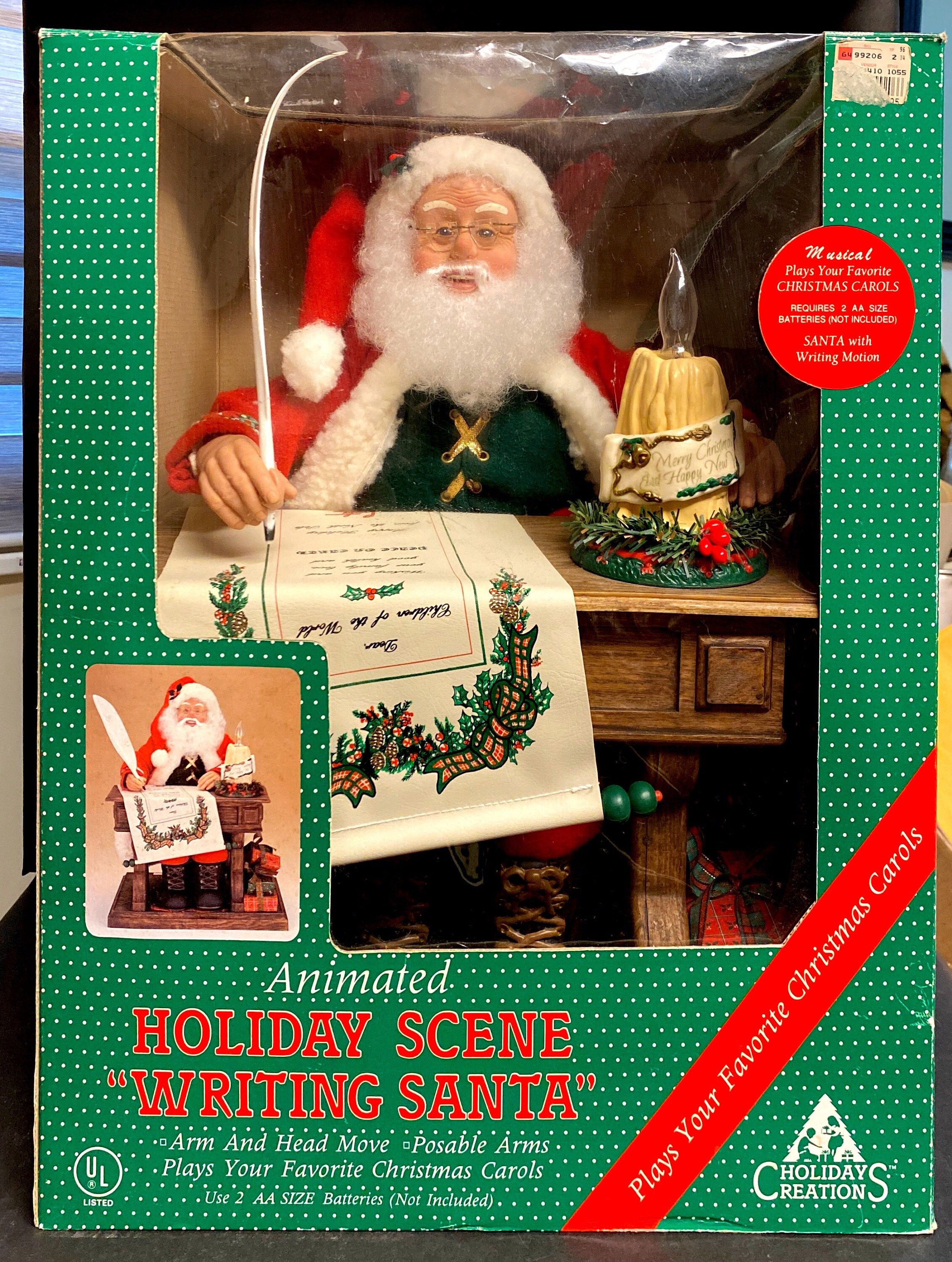 Vintage Animated Writing Santa Musical Holiday Scene Holiday 