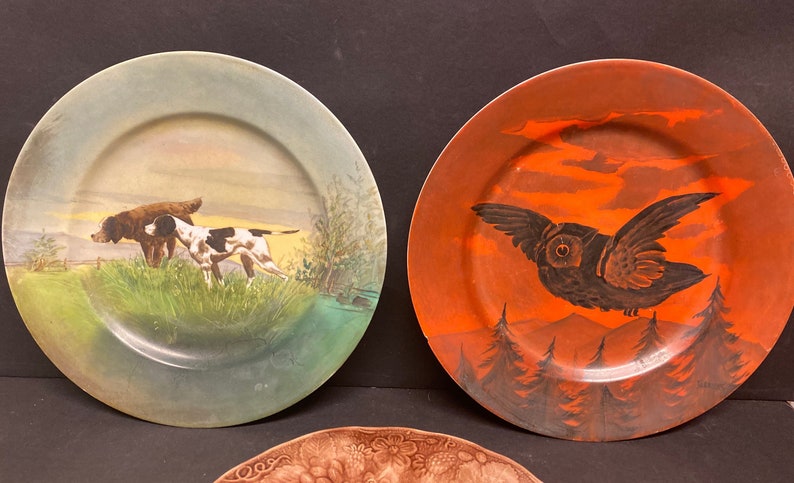 Majolica And Animals DOGS,PHEASANT Plates 3 Collectibe Lot