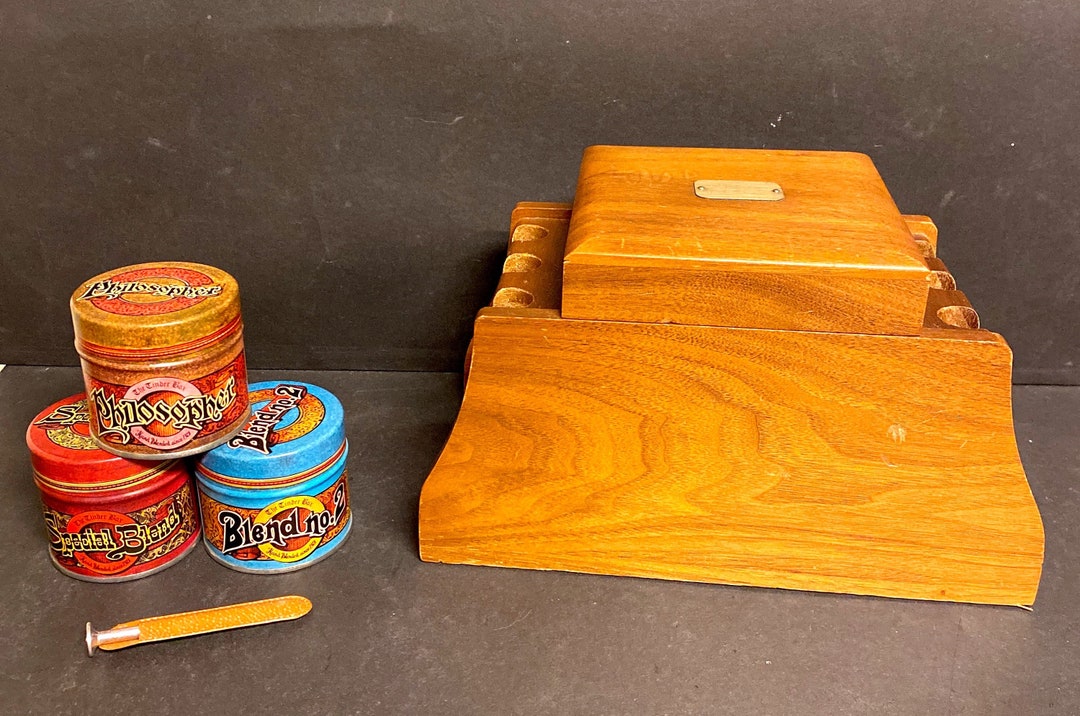 Vintage Tobacco Pipe Rack Square 6 Slot Humidor,pipe Tamper & 3 Tobacco