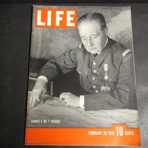 Vintage LIFE Magazine 20 de febrero de 1939 - &quot;El soldado número 1 de Francia&quot; (Antes de la Segunda Guerra Mundial)