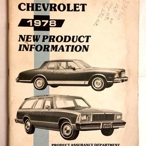Vintage 1978 Chevrolet New Product Information Manual/Book