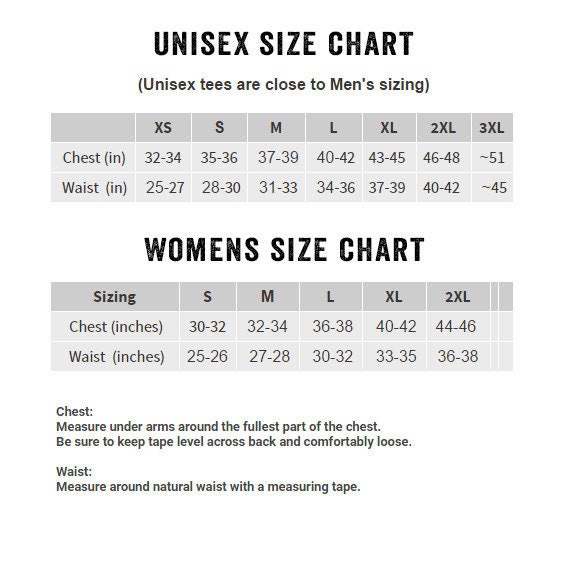 Just Love Size Chart