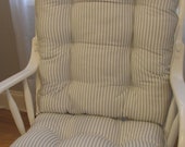 Rocking Chair or Glider Cushions Set in Grey Storm White Ticking Stripe, Baby Nursery, Dutailier Replacement