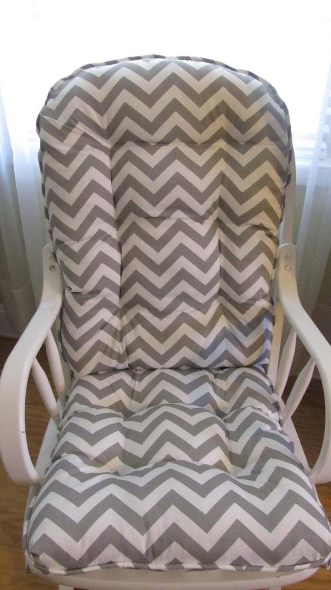 Glider or Rocking Chair Cushions Set in Grey and White Chevron, Zig Zag, Chair Pads,rockers