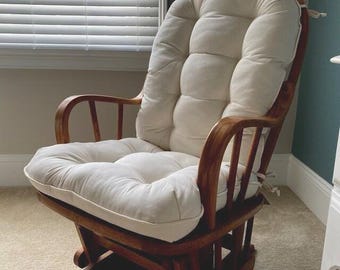 Custom Glider Rocking Chair Cushion Set in Cream twill,  Dutailier Replacement Nursery