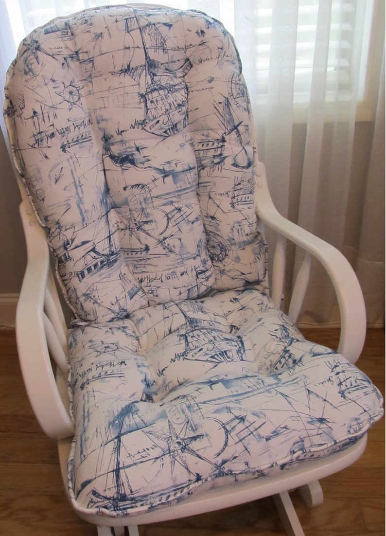 Glider or Rocking Chair Cushions Set in Navy Blue on White Etsy