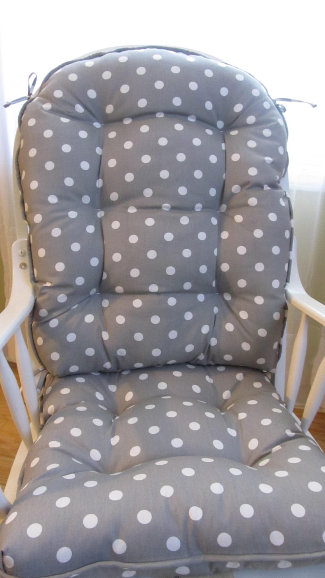 Glider or Rocking Chair Cushions Set in Storm Grey With White Polka