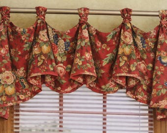 P Kaufmann Queensland Crimson Floral Valance, Liberty Swag Window Topper