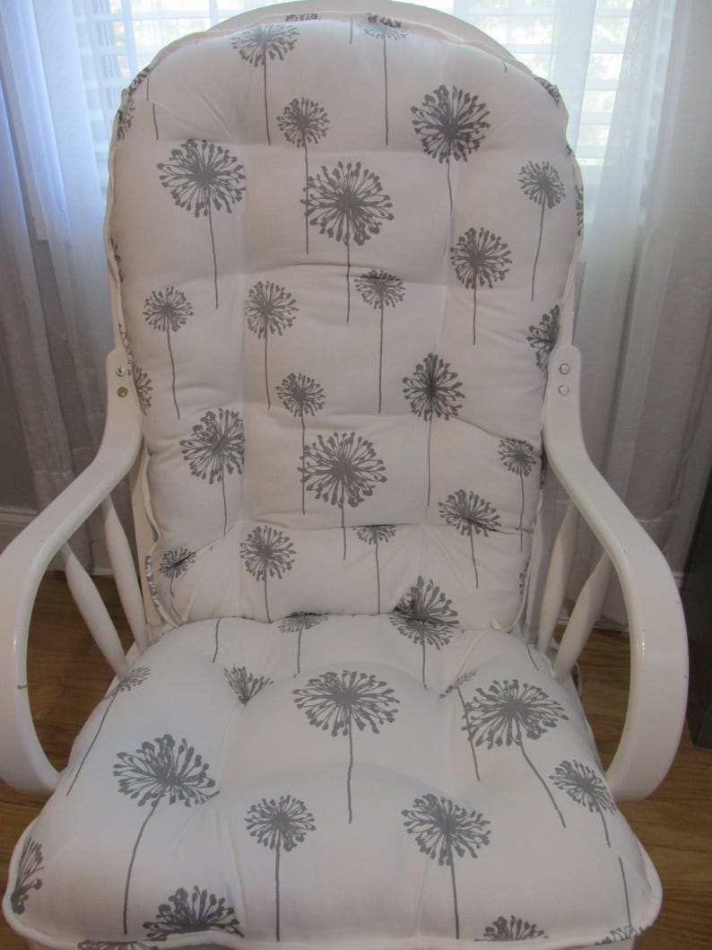 Glider Or Rocking Chair Cushions Set In Grey Dandelions Floral Etsy
