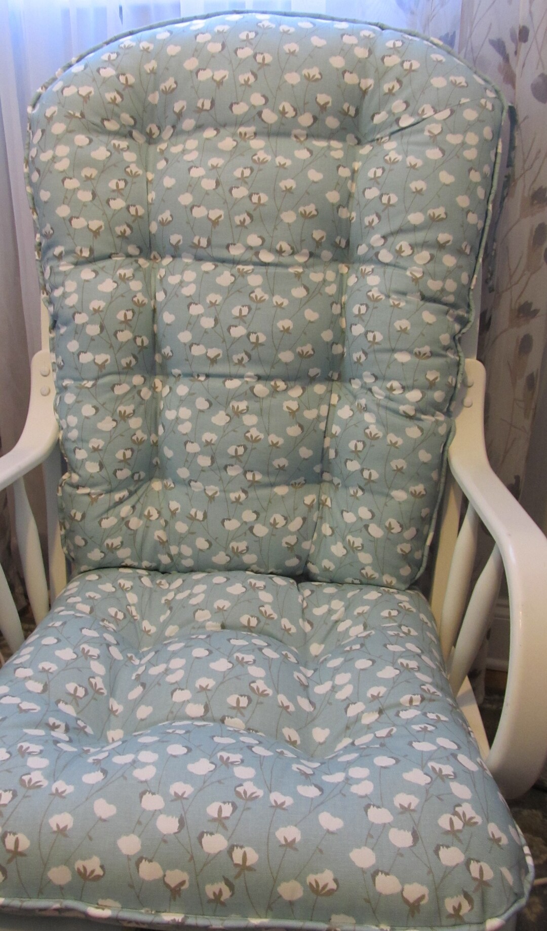 Glider or Rocking Chair Cushions Set in White Vine and Cotton Ball